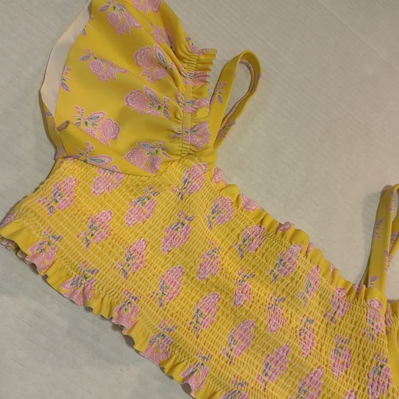 Janie and Jack Floral Smocked cold shoulder 2 piece bikini swimsuit size 14 - Picture 5 of 13